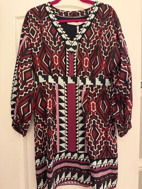Marie Oliver Red & Black Geometric V-Neck Dress